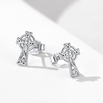 Silver Celtic Cross Stud Earrings for