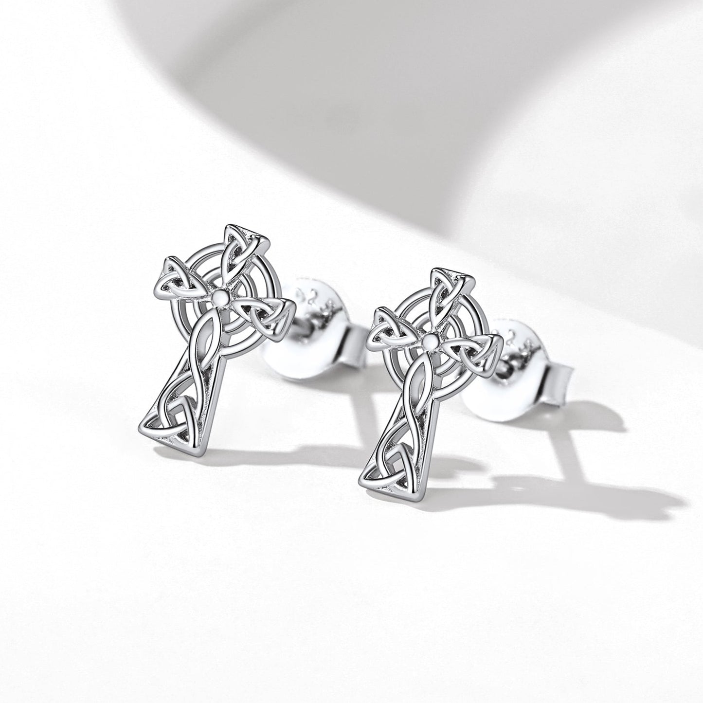 Silver Celtic Cross Stud Earrings for