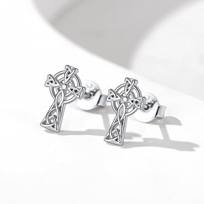 Silver Celtic Cross Stud Earrings for