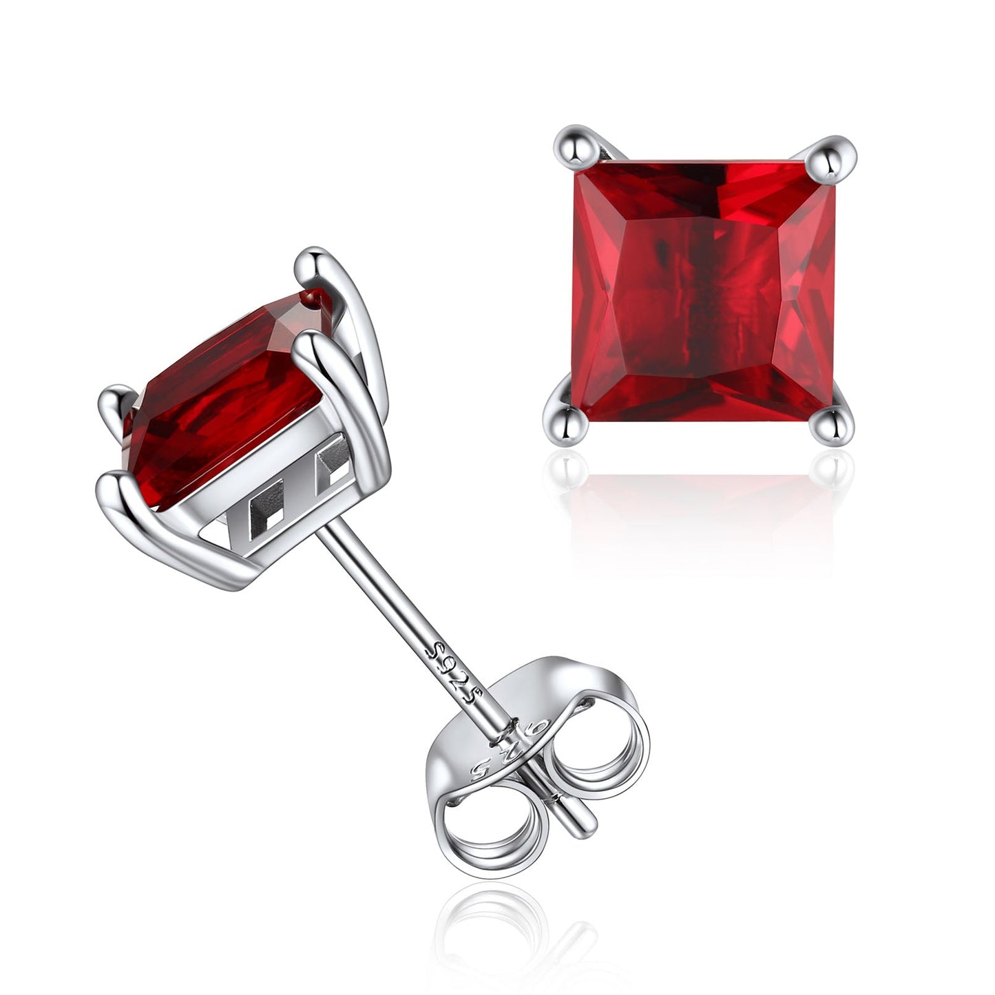 Sterling Silver Princess Cut Birthstone Stud Earrings Gift for Her
