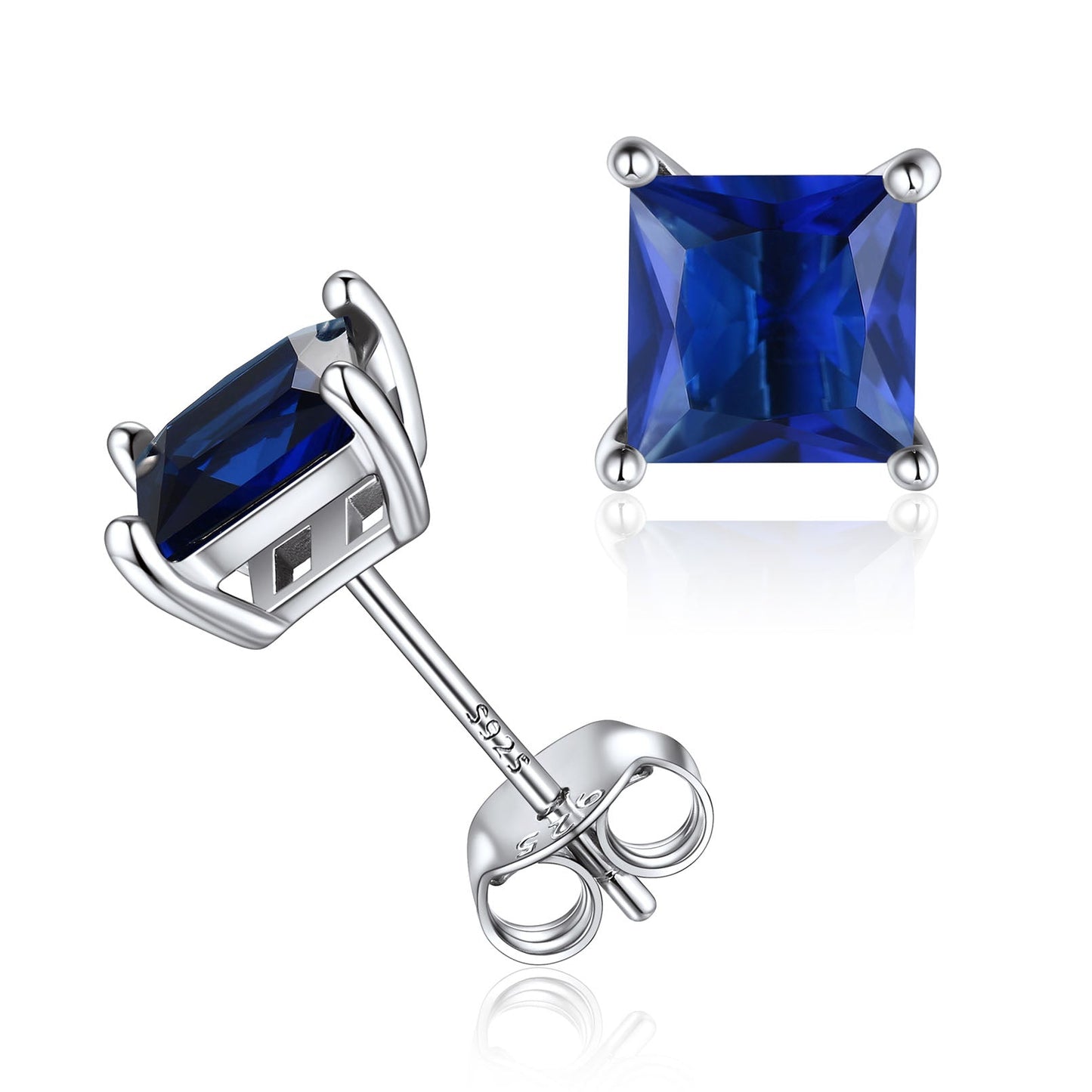 Sterling Silver Princess Cut Birthstone Stud Earrings Gift for Her