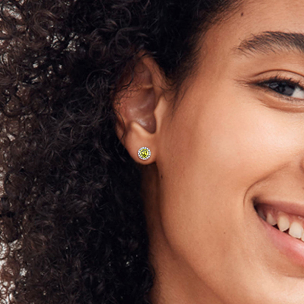 S925 Silver Cz Birthstone Stud Halo Earrings for