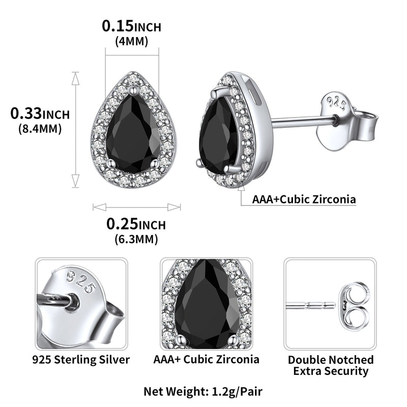 Silver Birthstone Teardrop Halo Stud Earrings for
