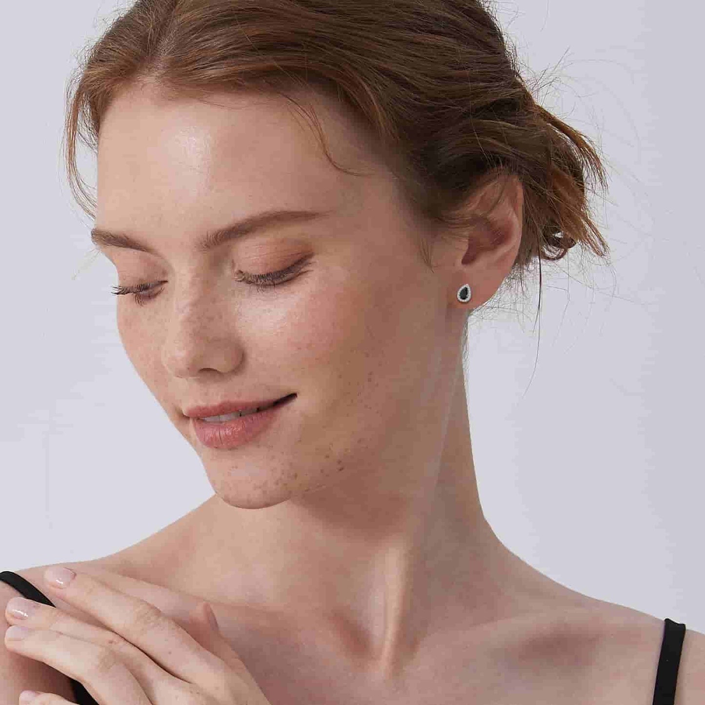 Silver Birthstone Teardrop Halo Stud Earrings for