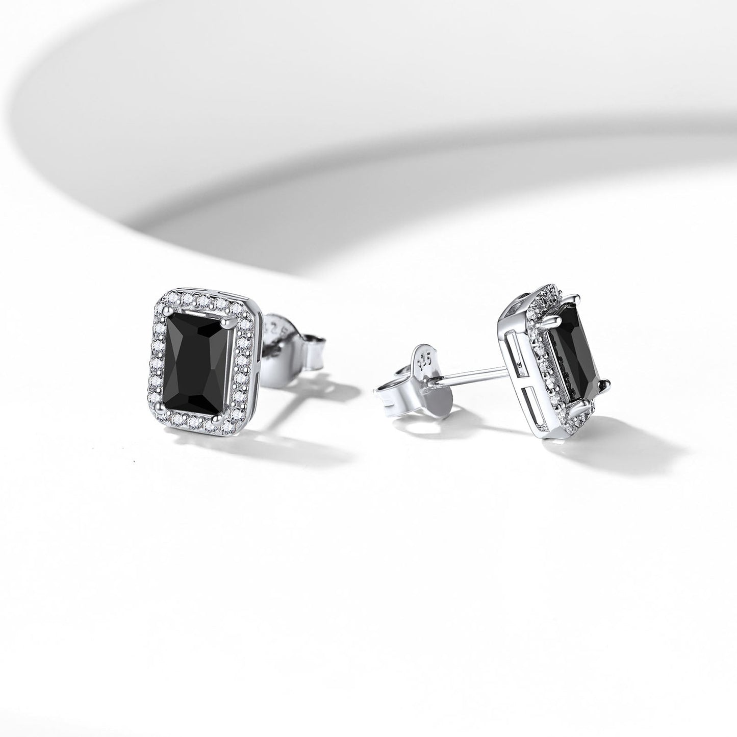 Silver Cubic Zirconia Square Cut Halo Stud Earrings for