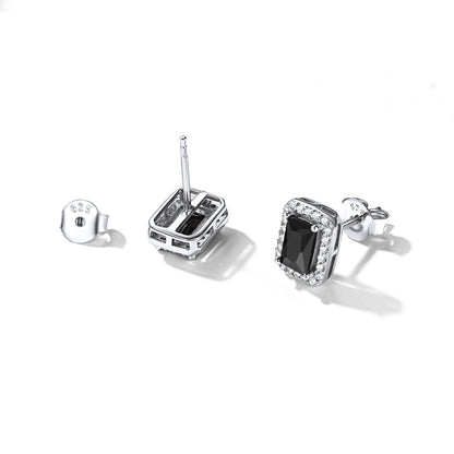 Silver Cubic Zirconia Square Cut Halo Stud Earrings for