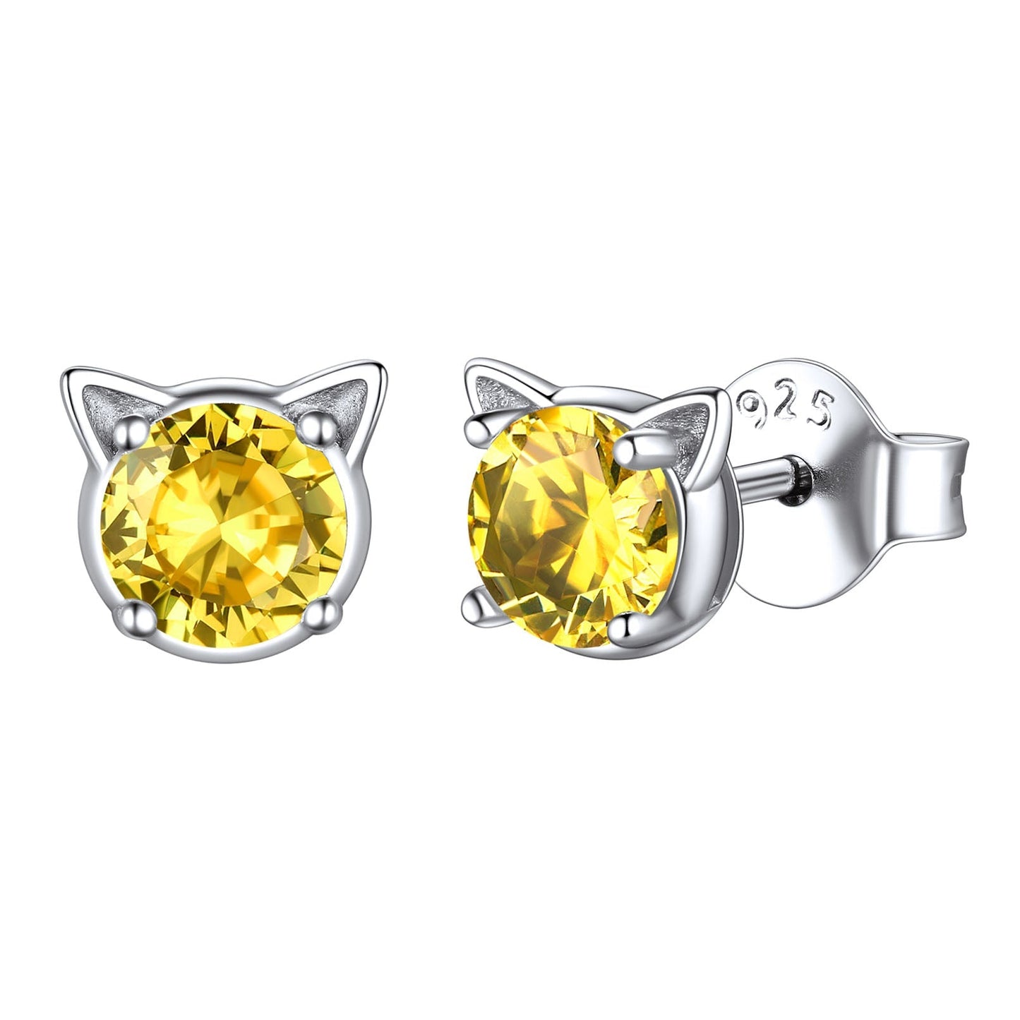 Silver Birthstone Cat Stud Earrings for Cat Lovers