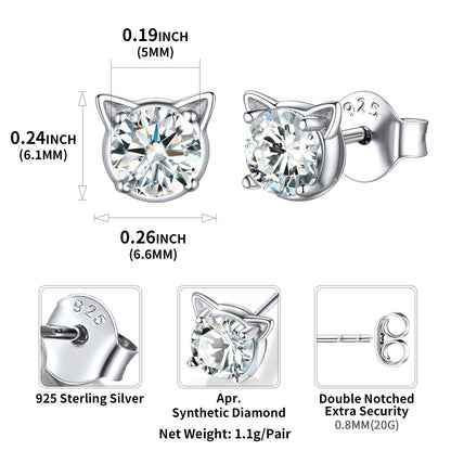 Silver Birthstone Cat Stud Earrings for Cat Lovers