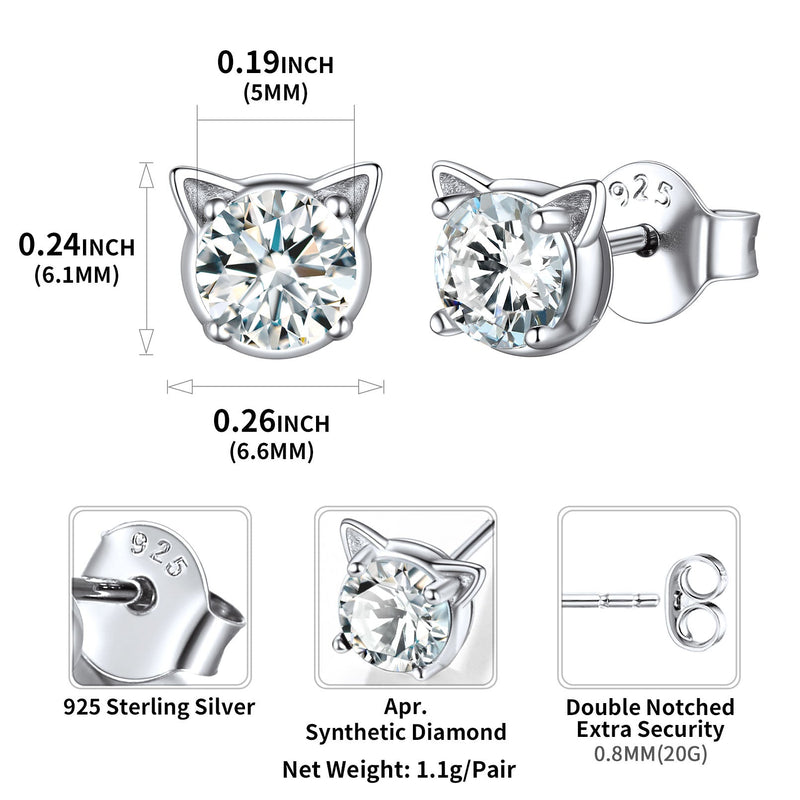 Silver Birthstone Cat Stud Earrings for Cat Lovers