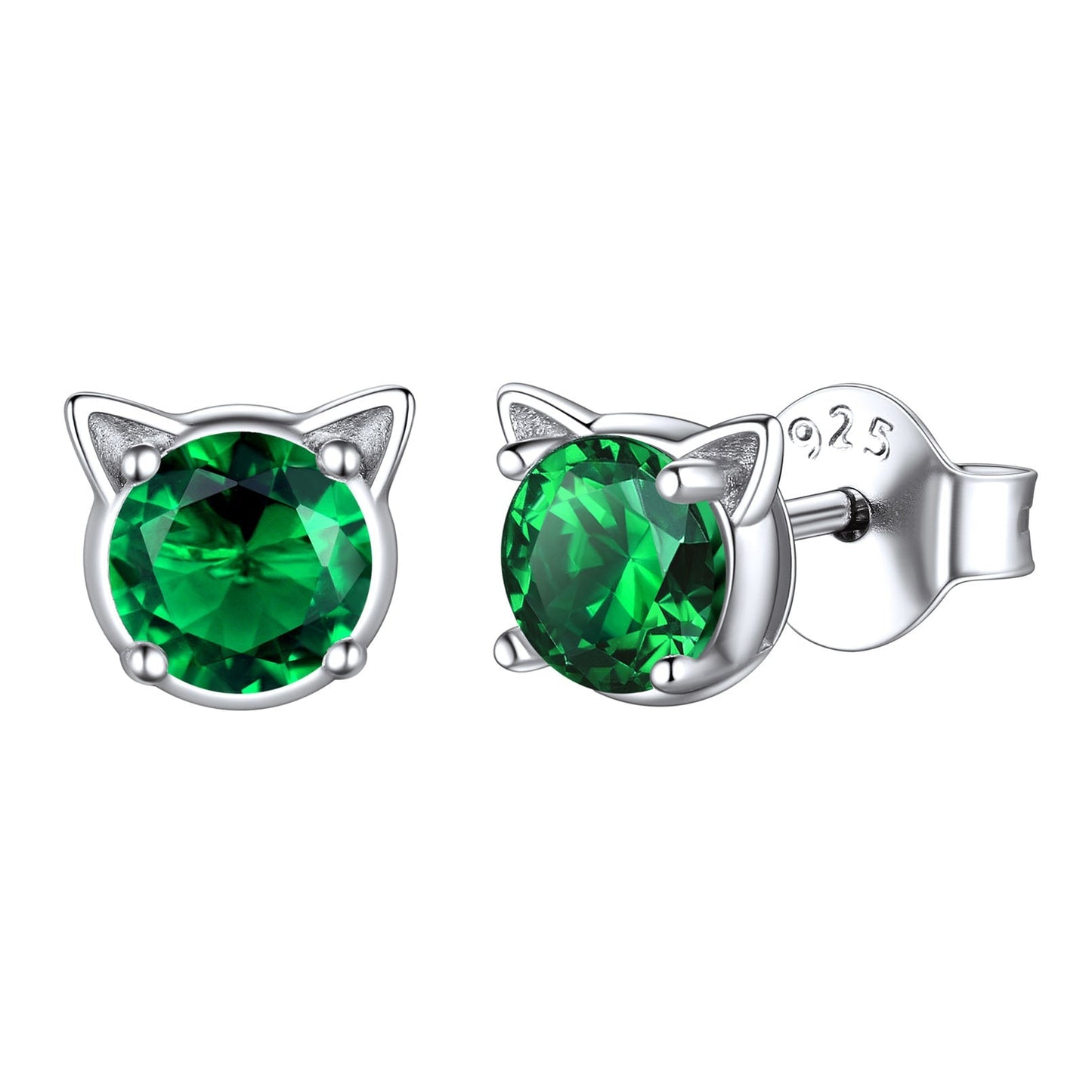 Silver Birthstone Cat Stud Earrings for Cat Lovers