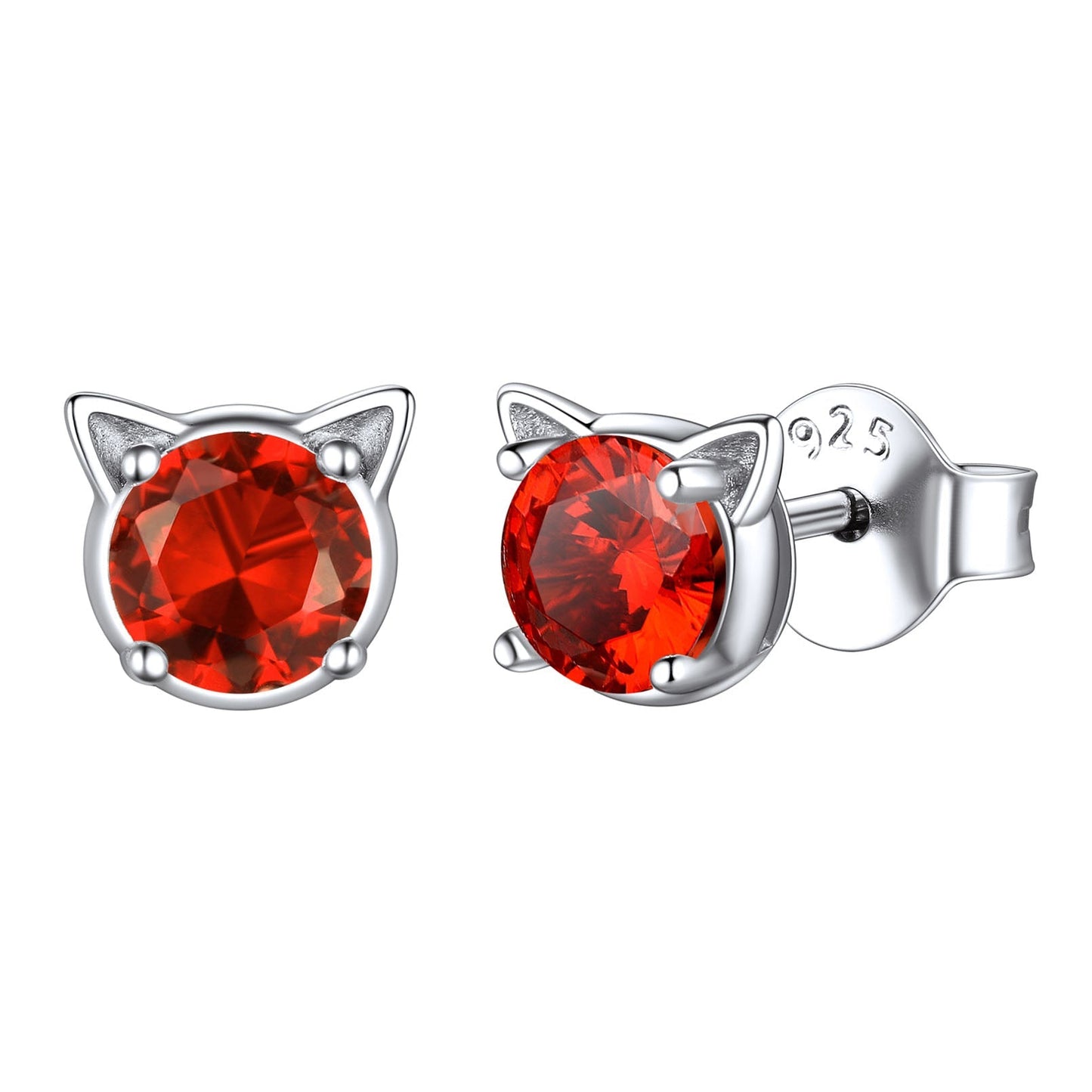 Silver Birthstone Cat Stud Earrings for Cat Lovers