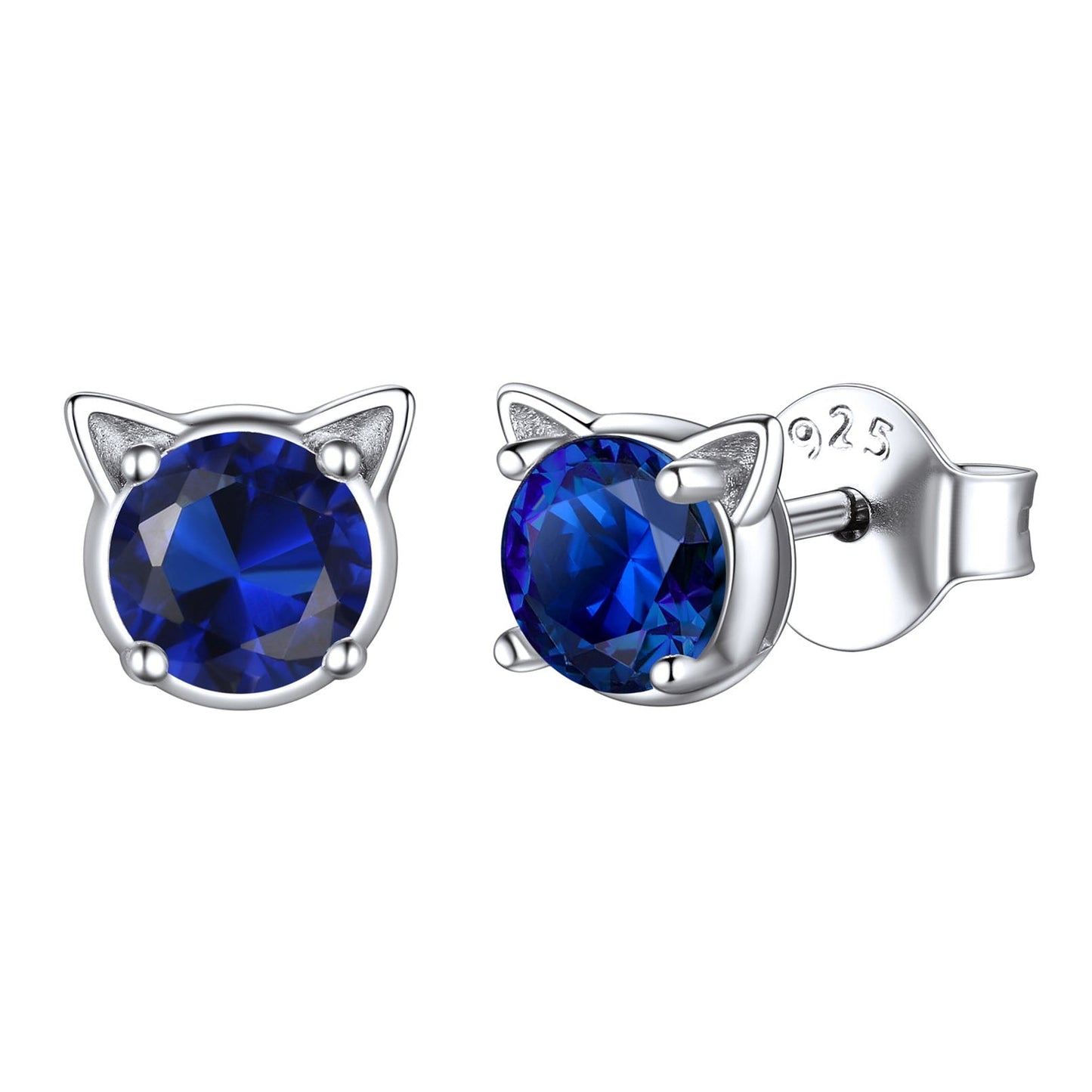 Silver Birthstone Cat Stud Earrings for Cat Lovers