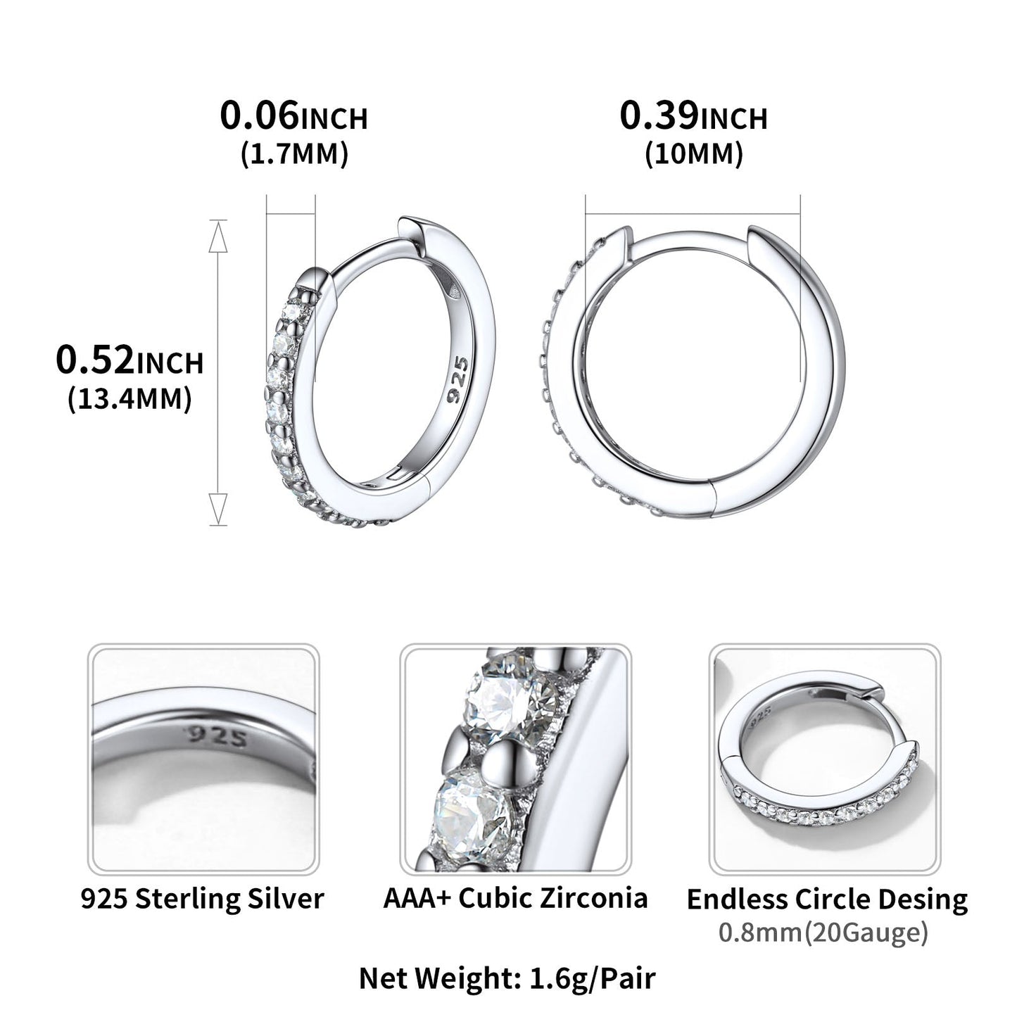 Sparkling Diamond Cartilage Huggie Hoop Earrings for in Sterling Silver