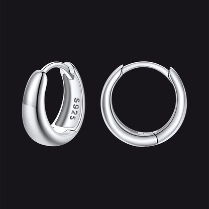 Simple Sterling Silver Thick Huggie Hoop Earrings for