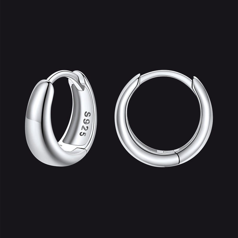 Simple Sterling Silver Thick Huggie Hoop Earrings for