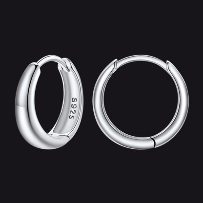 Simple Sterling Silver Thick Huggie Hoop Earrings for