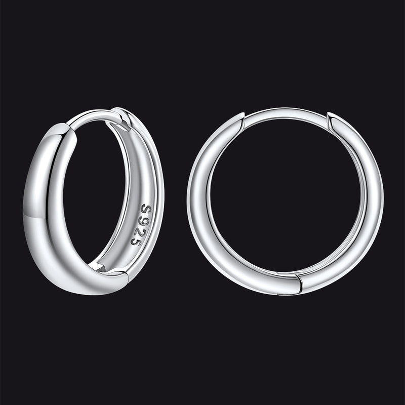 Simple Sterling Silver Thick Huggie Hoop Earrings for