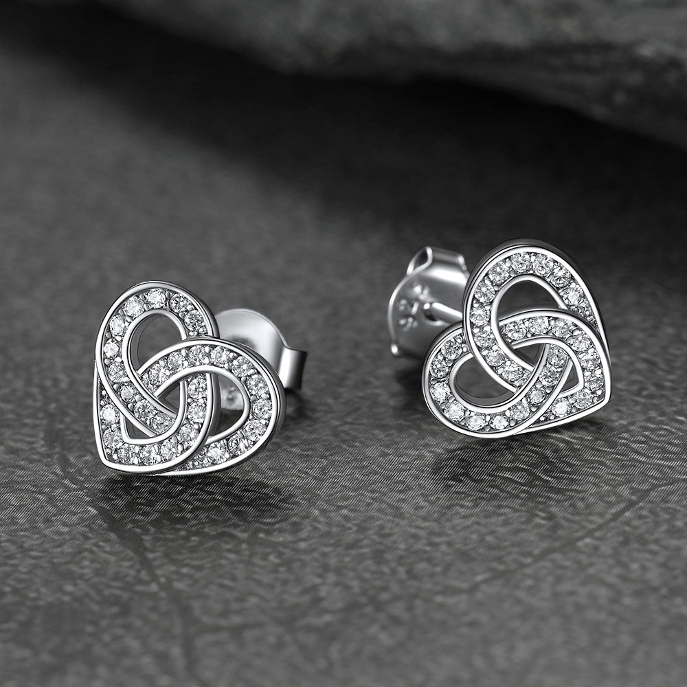Zirconia Celtic Heart Stud Earrings for in Silver
