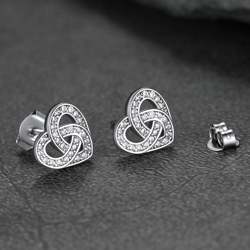 Zirconia Celtic Heart Stud Earrings for in Silver