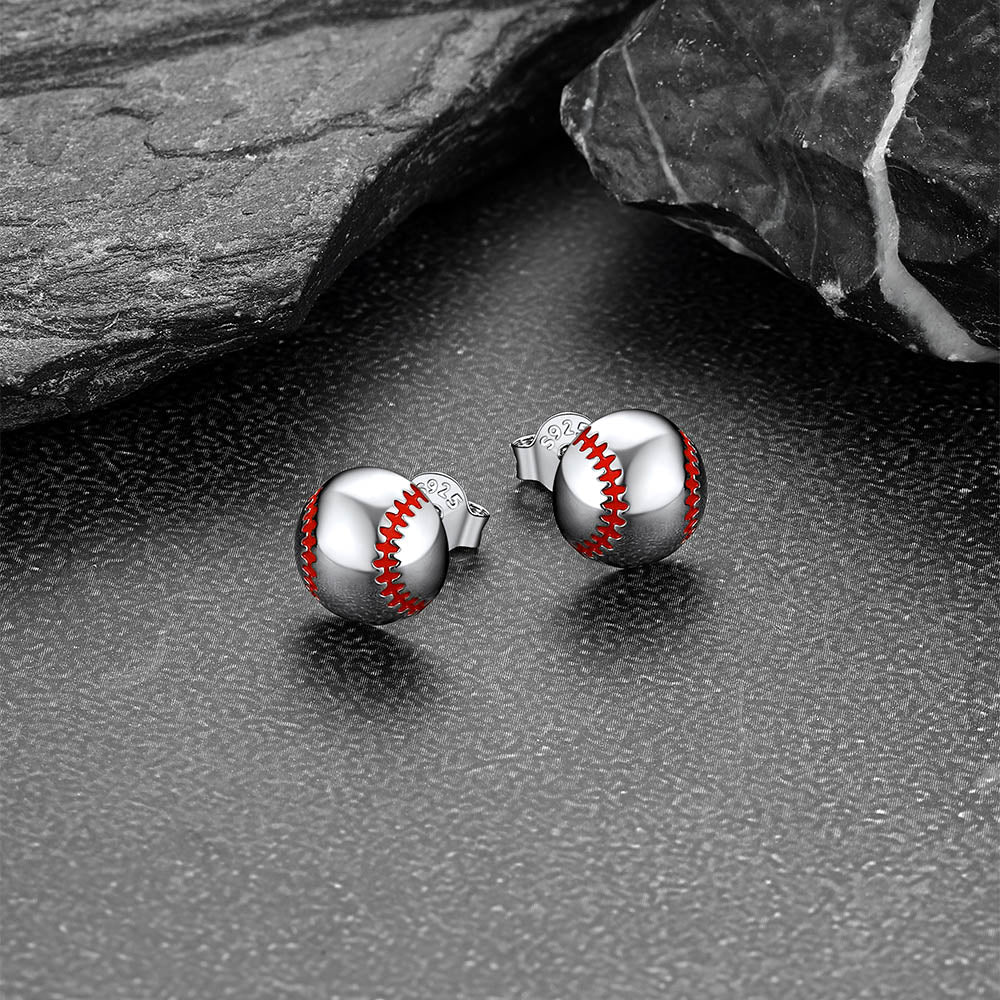 Sterling Silver Baseball Stud Earrings for