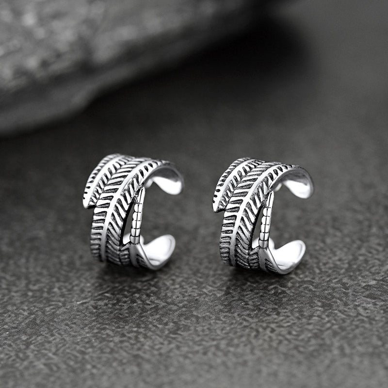Sterling Silver Feather Ear Cuff Earrings for