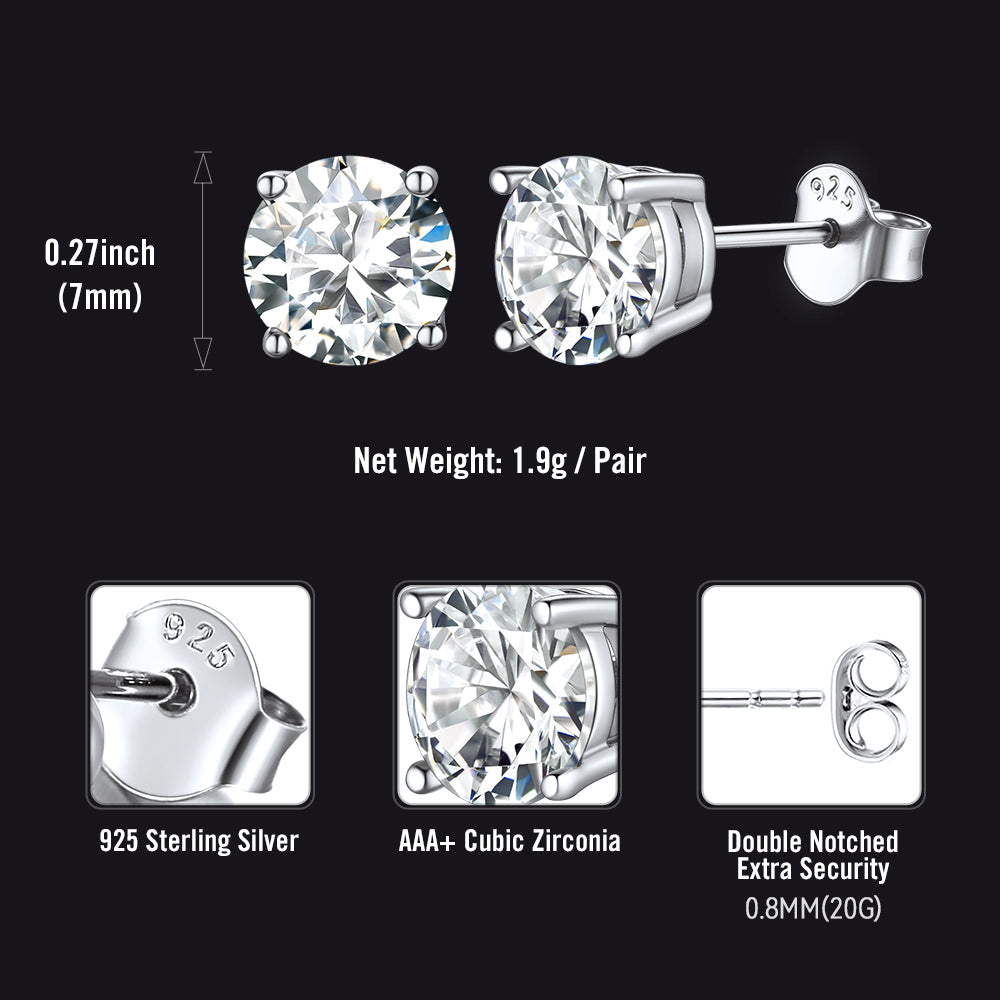 Sterling Silver Diamond Stud Earrings for