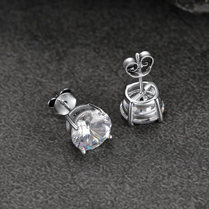 Sterling Silver Diamond Stud Earrings for