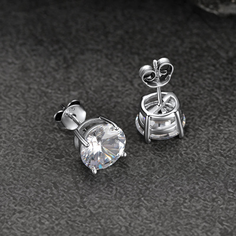 Sterling Silver Diamond Stud Earrings for