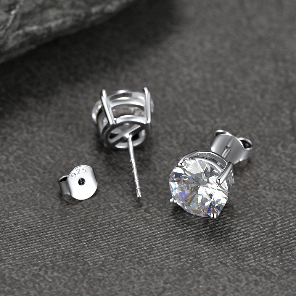 Sterling Silver Diamond Stud Earrings for
