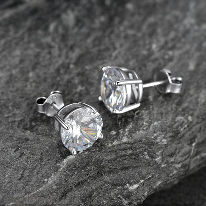 Sterling Silver Diamond Stud Earrings for