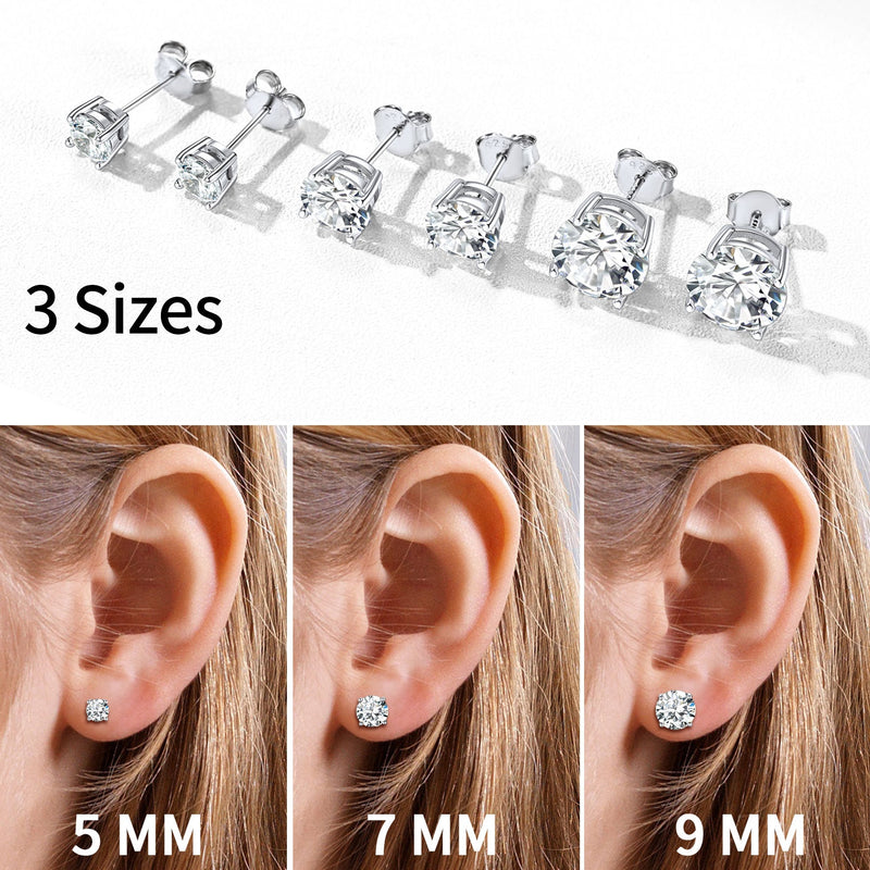 Sterling Silver Diamond Stud Earrings for