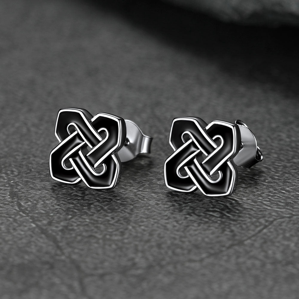 Flash Black Celtic Knot Stud Earrings for in Silver