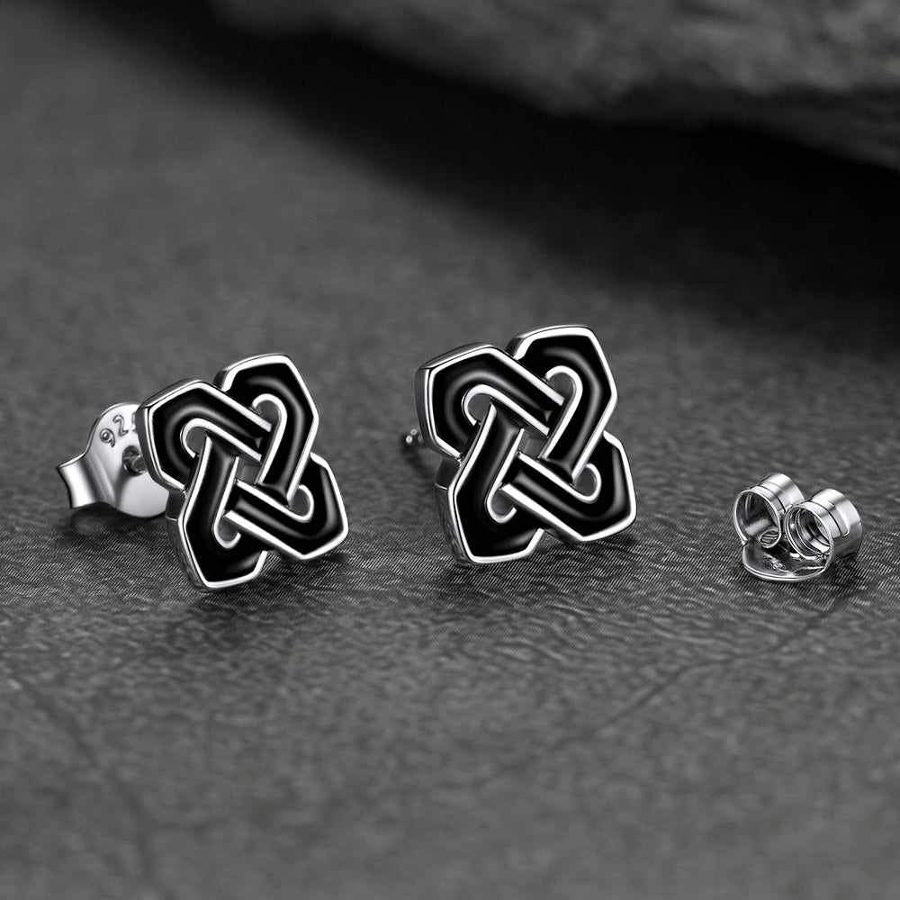 Flash Black Celtic Knot Stud Earrings for in Silver