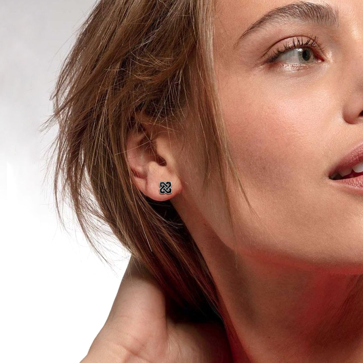 Flash Black Celtic Knot Stud Earrings for in Silver