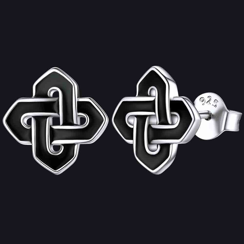 Flash Black Celtic Knot Stud Earrings for in Silver
