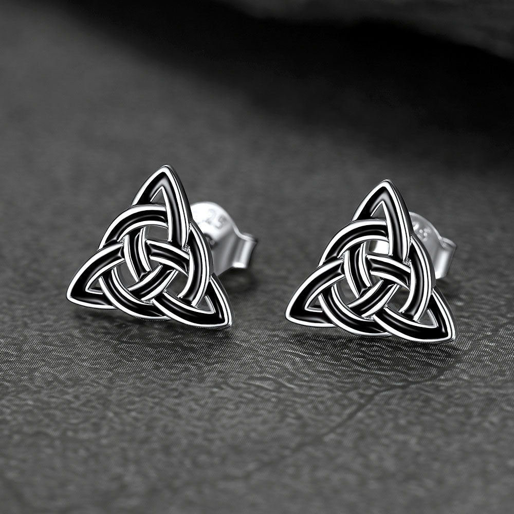 Flash S925 Black Celtic Knot Stud Earrings for