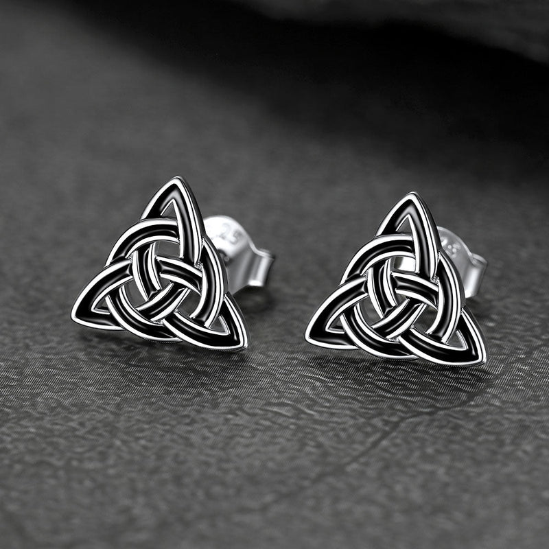 Flash S925 Black Celtic Knot Stud Earrings for