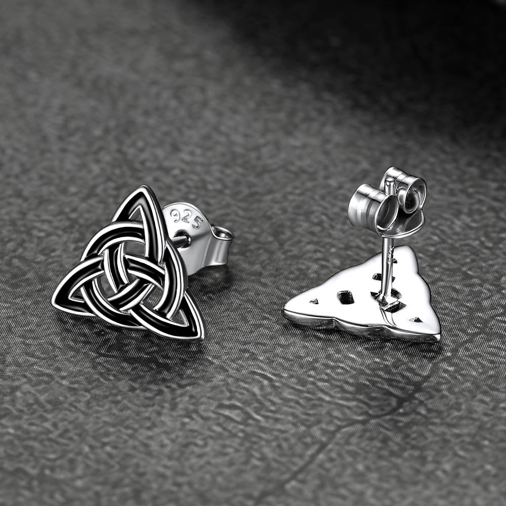 Flash S925 Black Celtic Knot Stud Earrings for