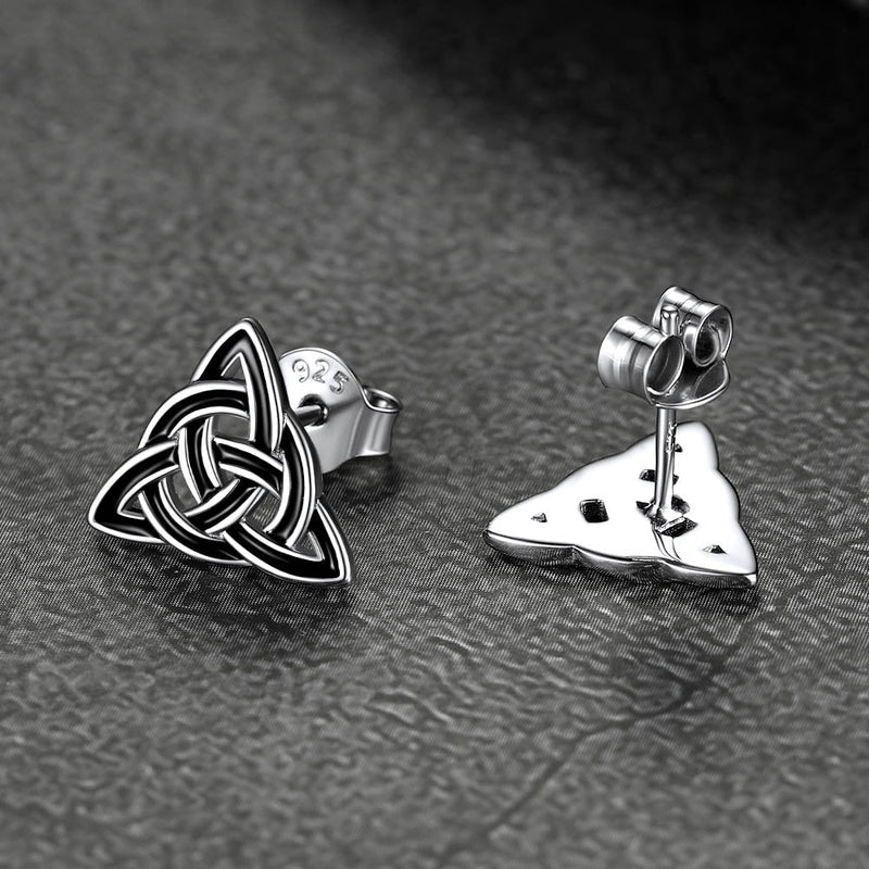 Flash S925 Black Celtic Knot Stud Earrings for