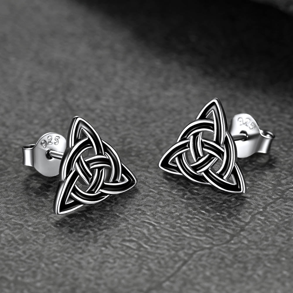 Flash S925 Black Celtic Knot Stud Earrings for
