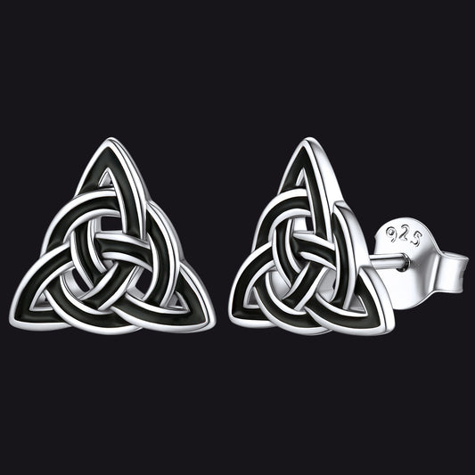 Flash S925 Black Celtic Knot Stud Earrings for