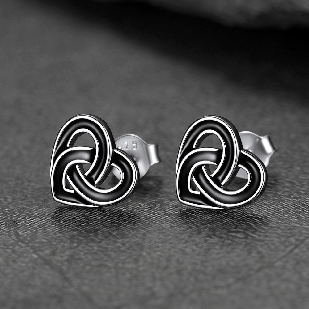 Flash Black Celtic Heart Stud Earrings for in Silver