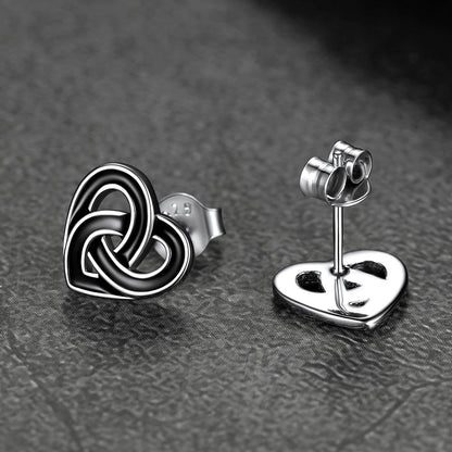 Flash Black Celtic Heart Stud Earrings for in Silver