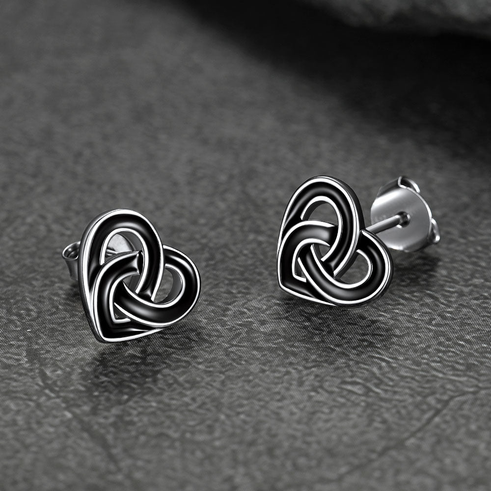 Flash Black Celtic Heart Stud Earrings for in Silver