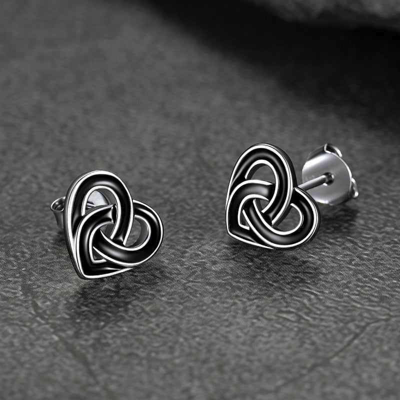 Flash Black Celtic Heart Stud Earrings for in Silver