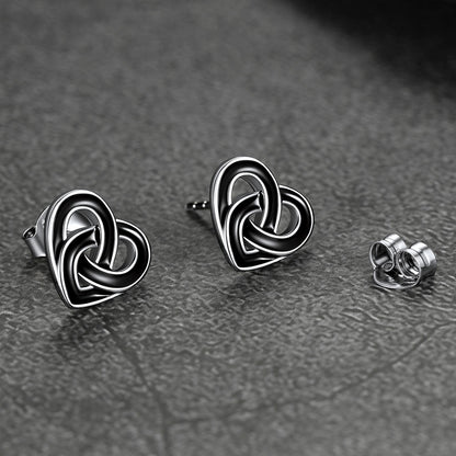 Flash Black Celtic Heart Stud Earrings for in Silver