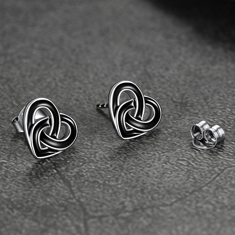 Flash Black Celtic Heart Stud Earrings for in Silver