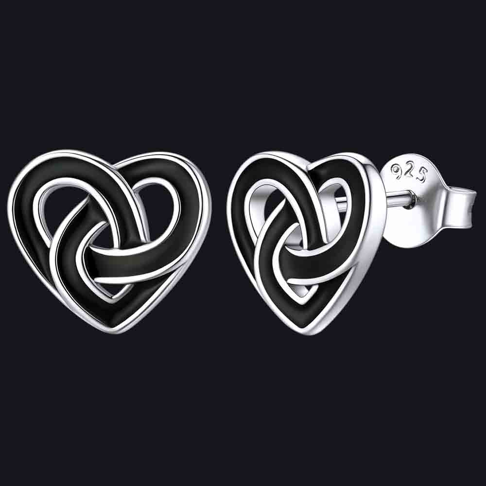 Flash Black Celtic Heart Stud Earrings for in Silver