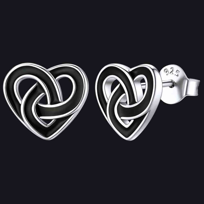 Flash Black Celtic Heart Stud Earrings for in Silver