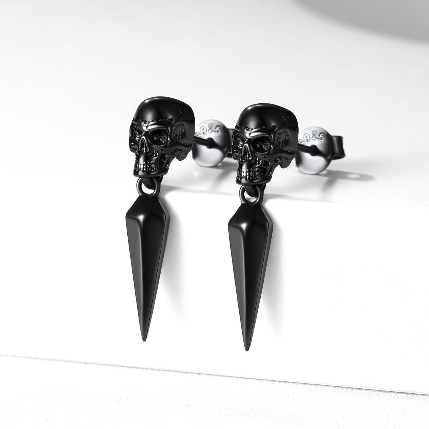 Sterling Silver Gothic Skull Dangle Stud Earrings for